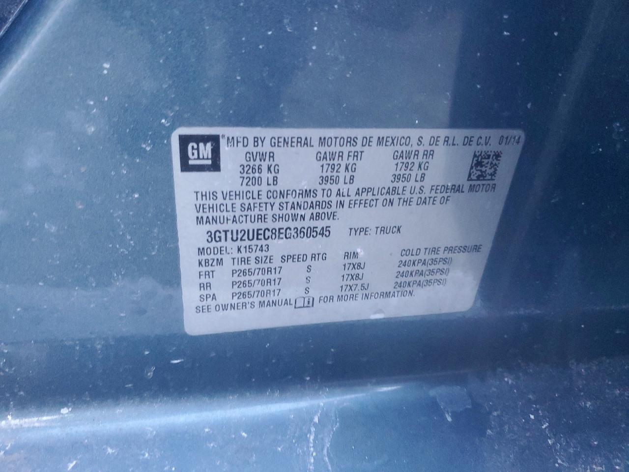 2014 Gmc Sierra K1500 Sle Teal vin: 3GTU2UEC8EG360545