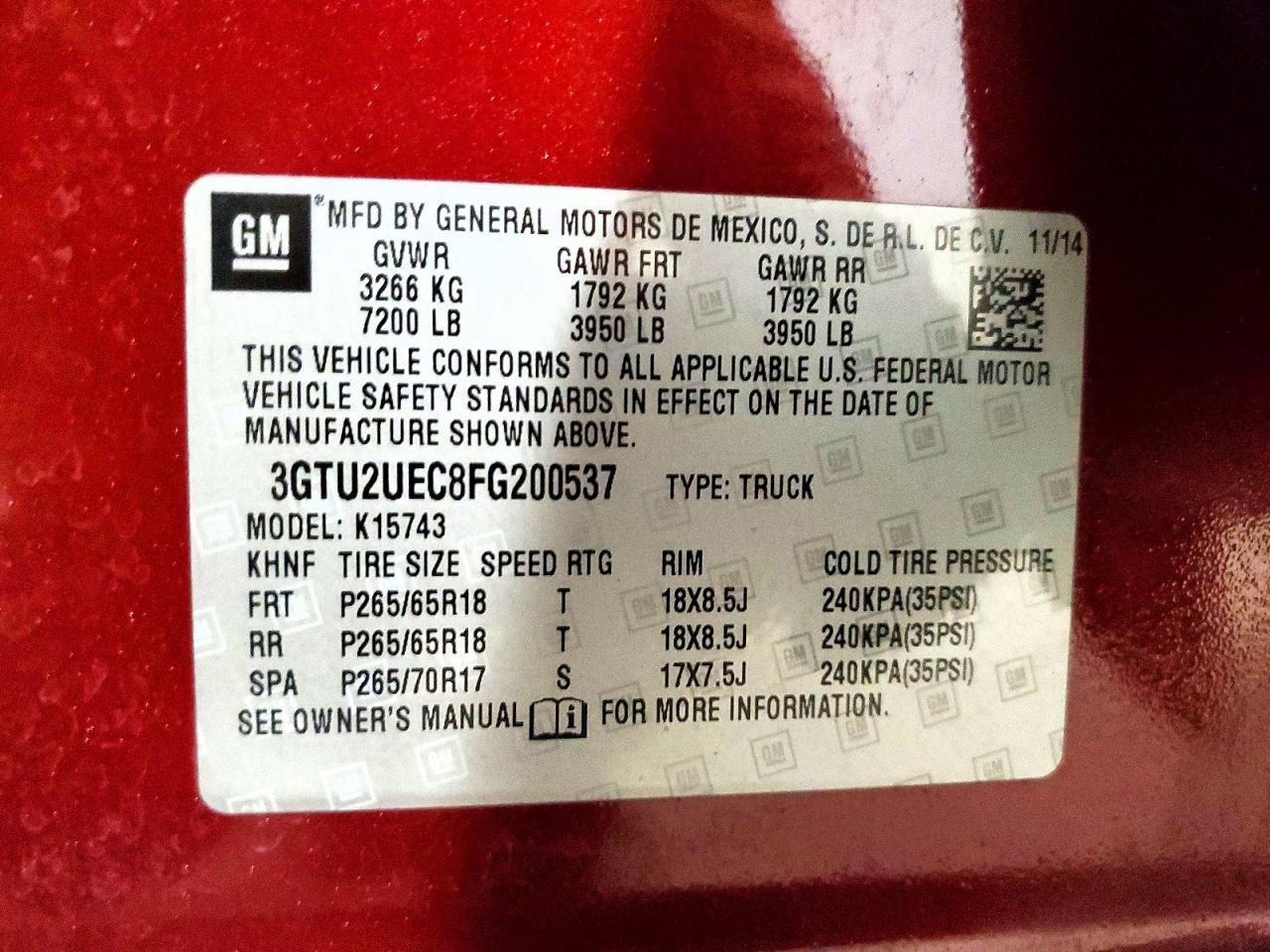 2015 Gmc Sierra K1500 Sle Бордовый vin: 3GTU2UEC8FG200537