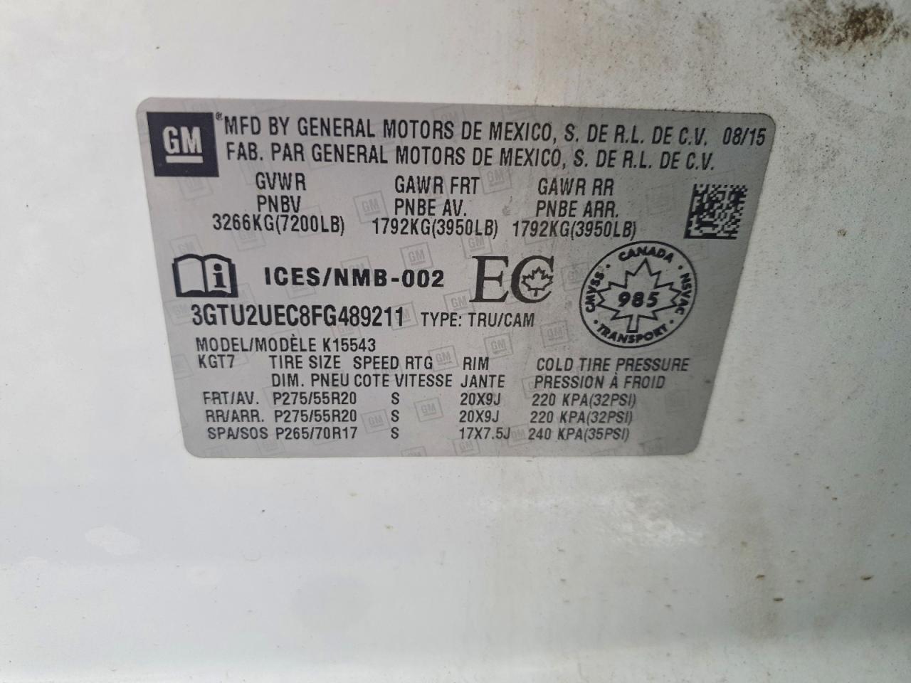 2015 Gmc Sierra K1500 Sle Белый vin: 3GTU2UEC8FG489211