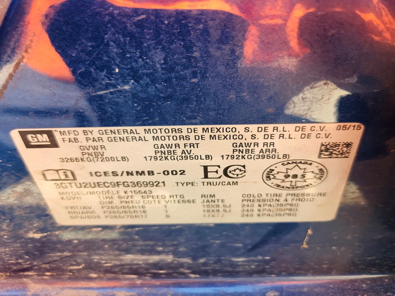 2015 Gmc Sierra K1500 Sle Синий vin: 3GTU2UEC9FG369921