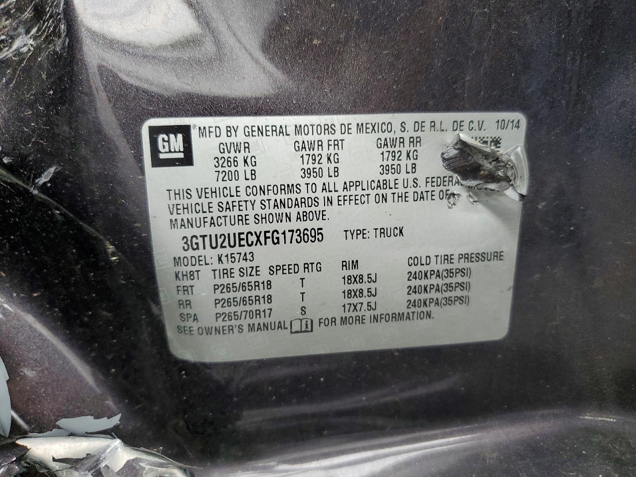 2015 Gmc Sierra K1500 Sle Gray vin: 3GTU2UECXFG173695
