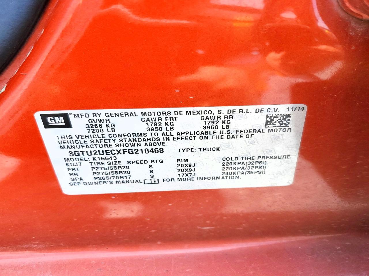 2015 Gmc Sierra K1500 Sle Orange vin: 3GTU2UECXFG210468