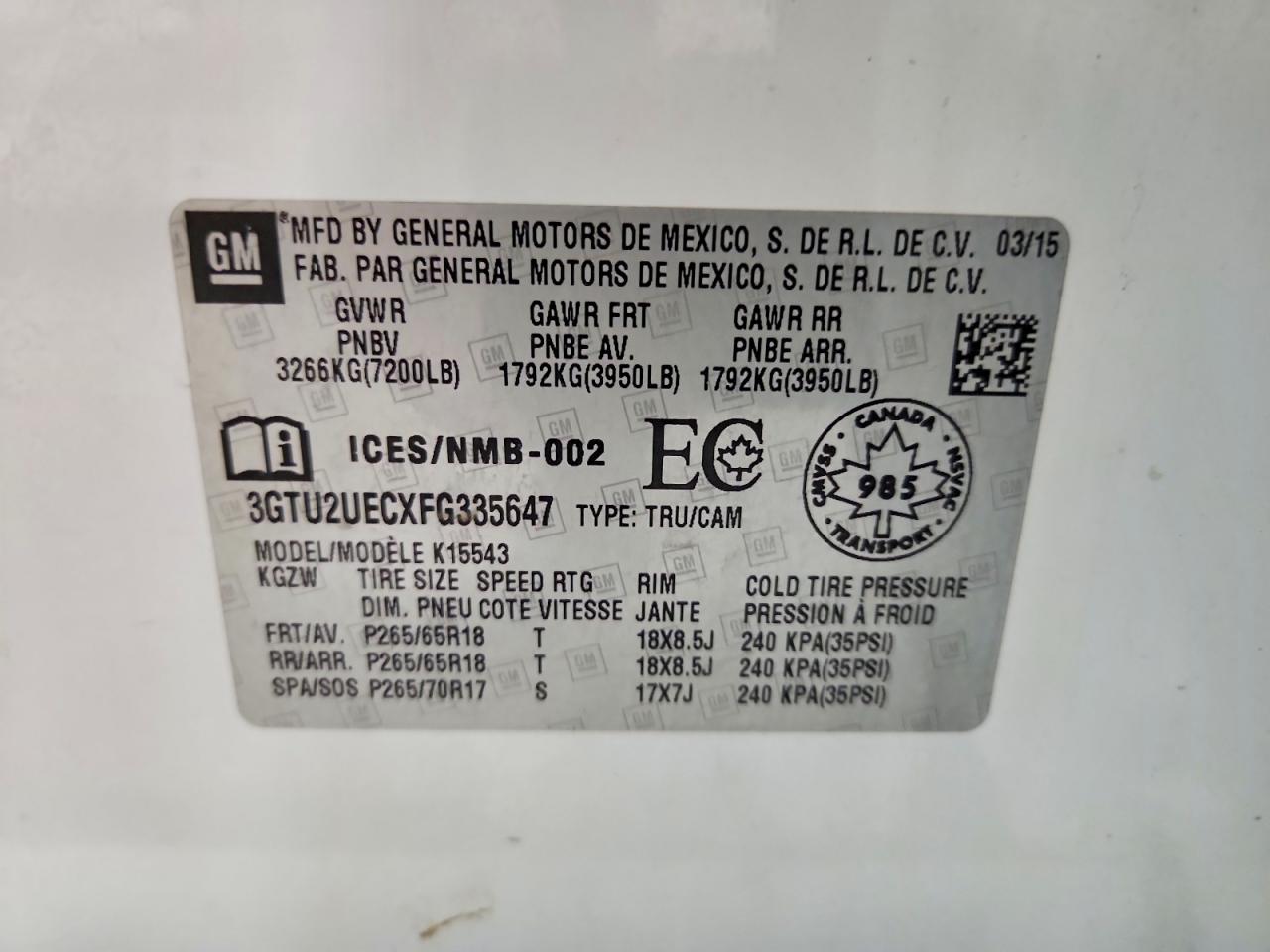 2015 Gmc Sierra K1500 Sle White vin: 3GTU2UECXFG335647