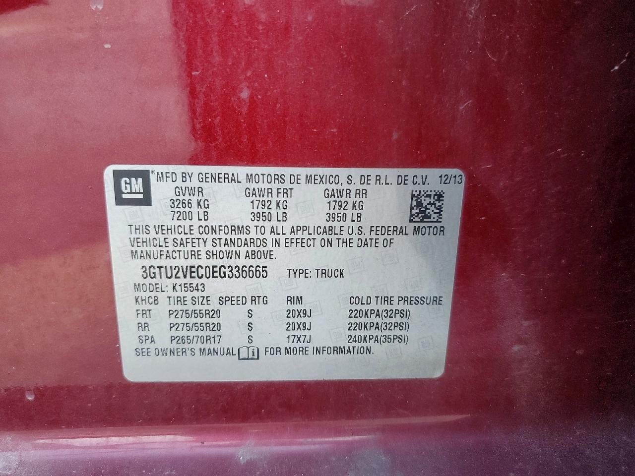 2014 Gmc Sierra K1500 Slt Maroon vin: 3GTU2VEC0EG336665