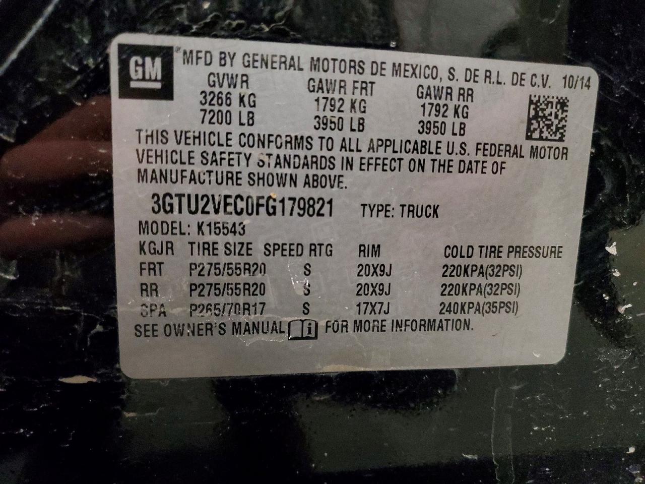 2015 Gmc Sierra K1500 Slt Black vin: 3GTU2VEC0FG179821
