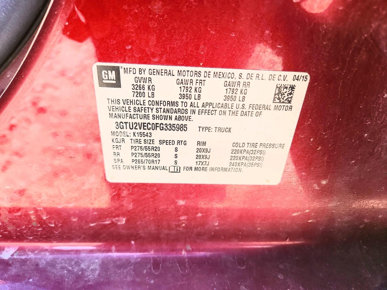 2015 Gmc Sierra K1500 Slt Burgundy vin: 3GTU2VEC0FG335985