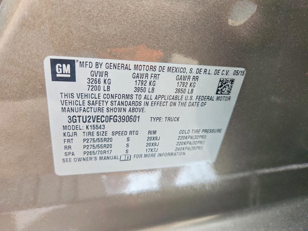 2015 Gmc Sierra K1500 Slt Tan vin: 3GTU2VEC0FG390601