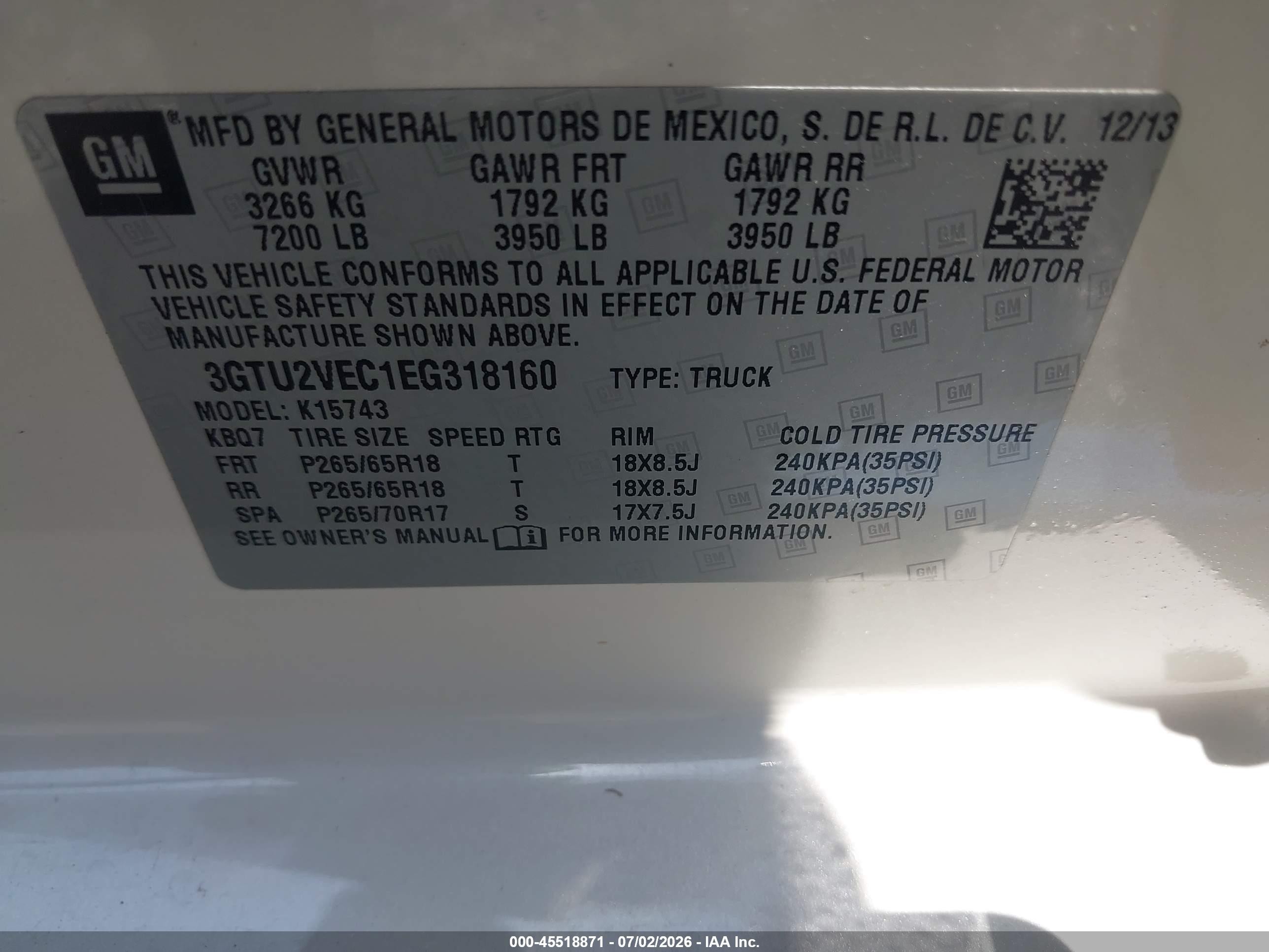 2014 Gmc Sierra 1500 Slt White vin: 3GTU2VEC1EG318160