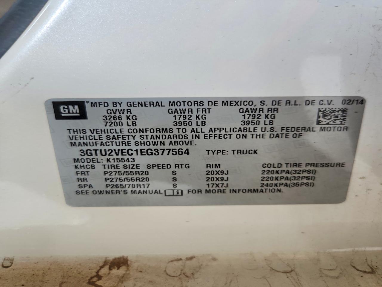 2014 Gmc Sierra K1500 Slt White vin: 3GTU2VEC1EG377564