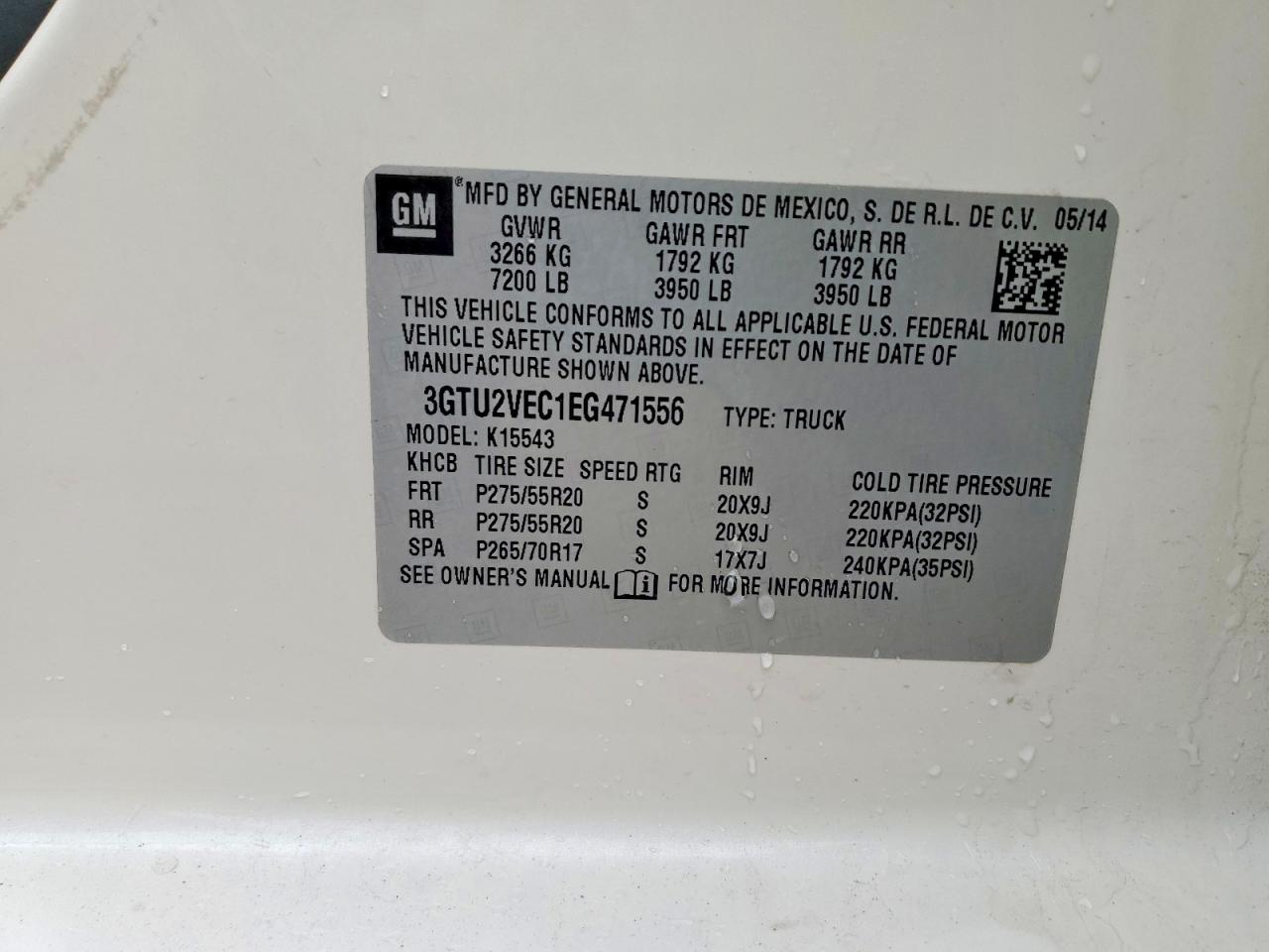 2014 Gmc Sierra K1500 Slt White vin: 3GTU2VEC1EG471556