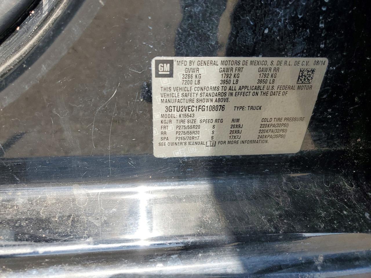 2015 Gmc Sierra K1500 Slt Черный vin: 3GTU2VEC1FG108076