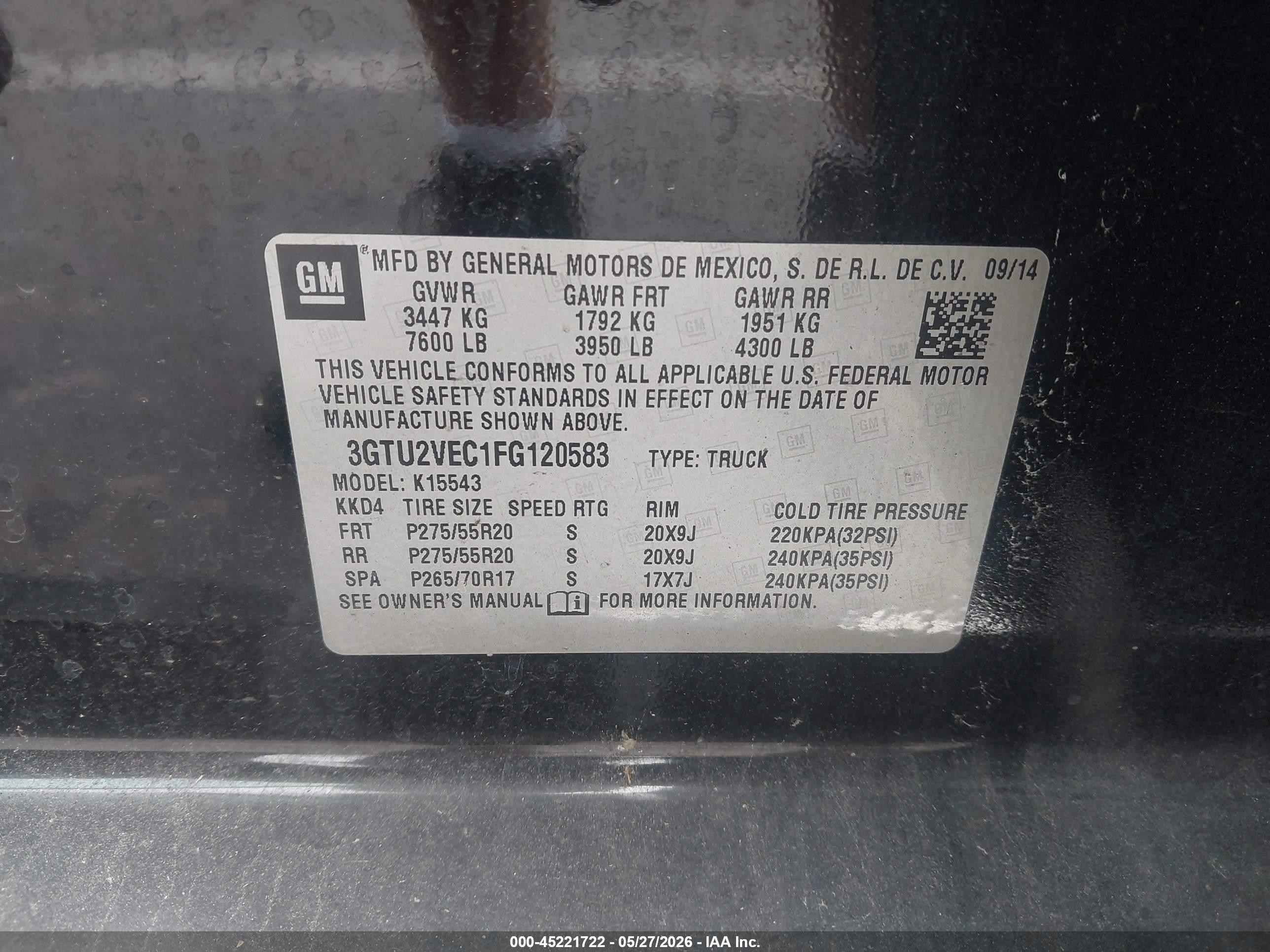 2015 Gmc Sierra 1500 Slt Черный vin: 3GTU2VEC1FG120583