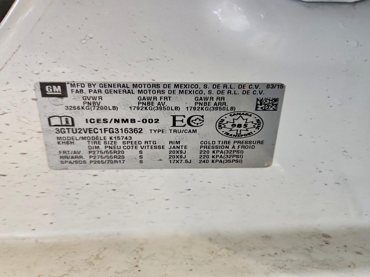 2015 Gmc Sierra K1500 Slt Белый vin: 3GTU2VEC1FG316362