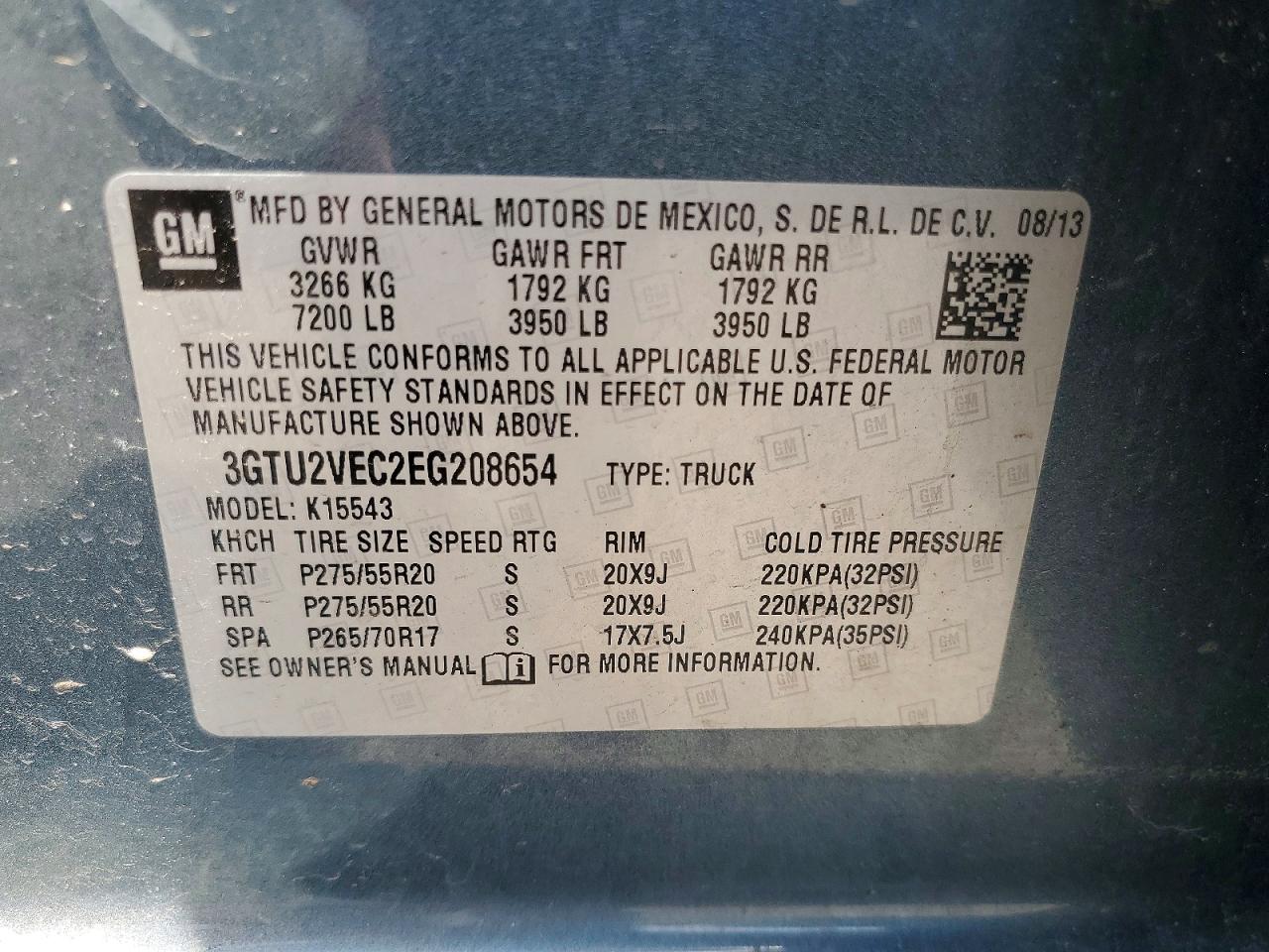2014 Gmc Sierra K1500 Slt Blue vin: 3GTU2VEC2EG208654