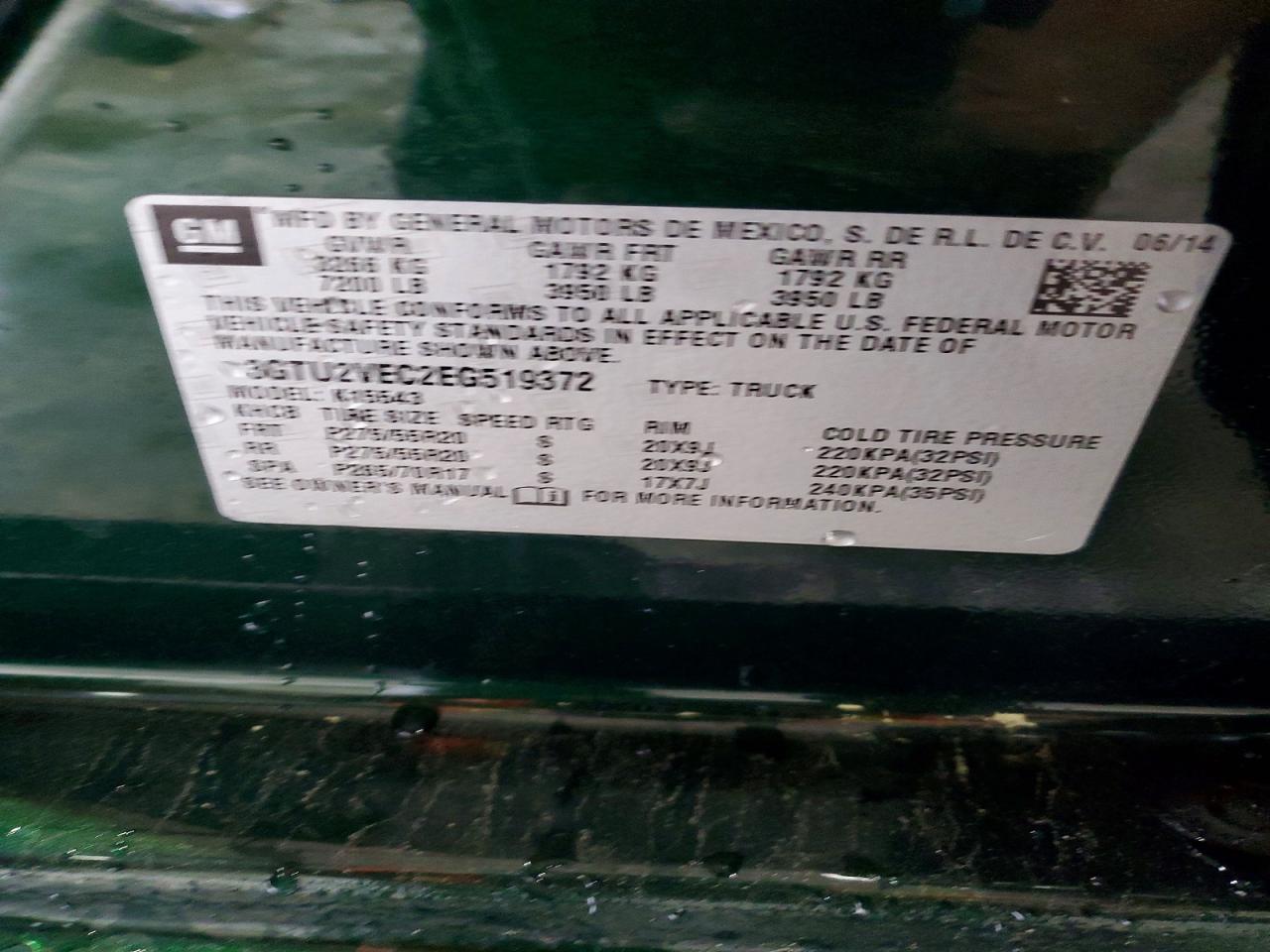 2014 Gmc Sierra K1500 Slt Green vin: 3GTU2VEC2EG519372