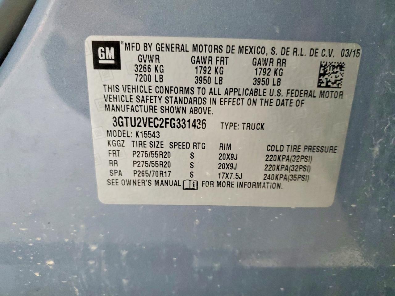 2015 Gmc Sierra K1500 Slt Charcoal vin: 3GTU2VEC2FG331436