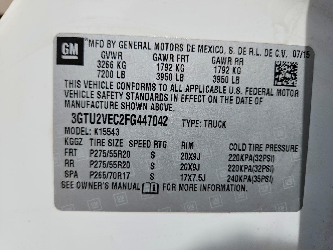 2015 Gmc Sierra K1500 Slt White vin: 3GTU2VEC2FG447042