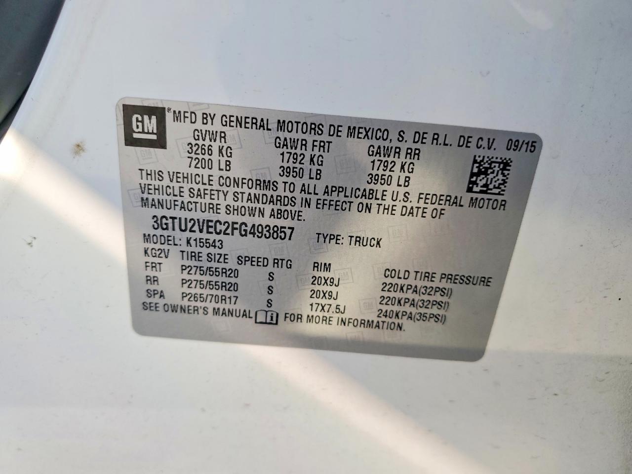 2015 Gmc Sierra K1500 Slt White vin: 3GTU2VEC2FG493857
