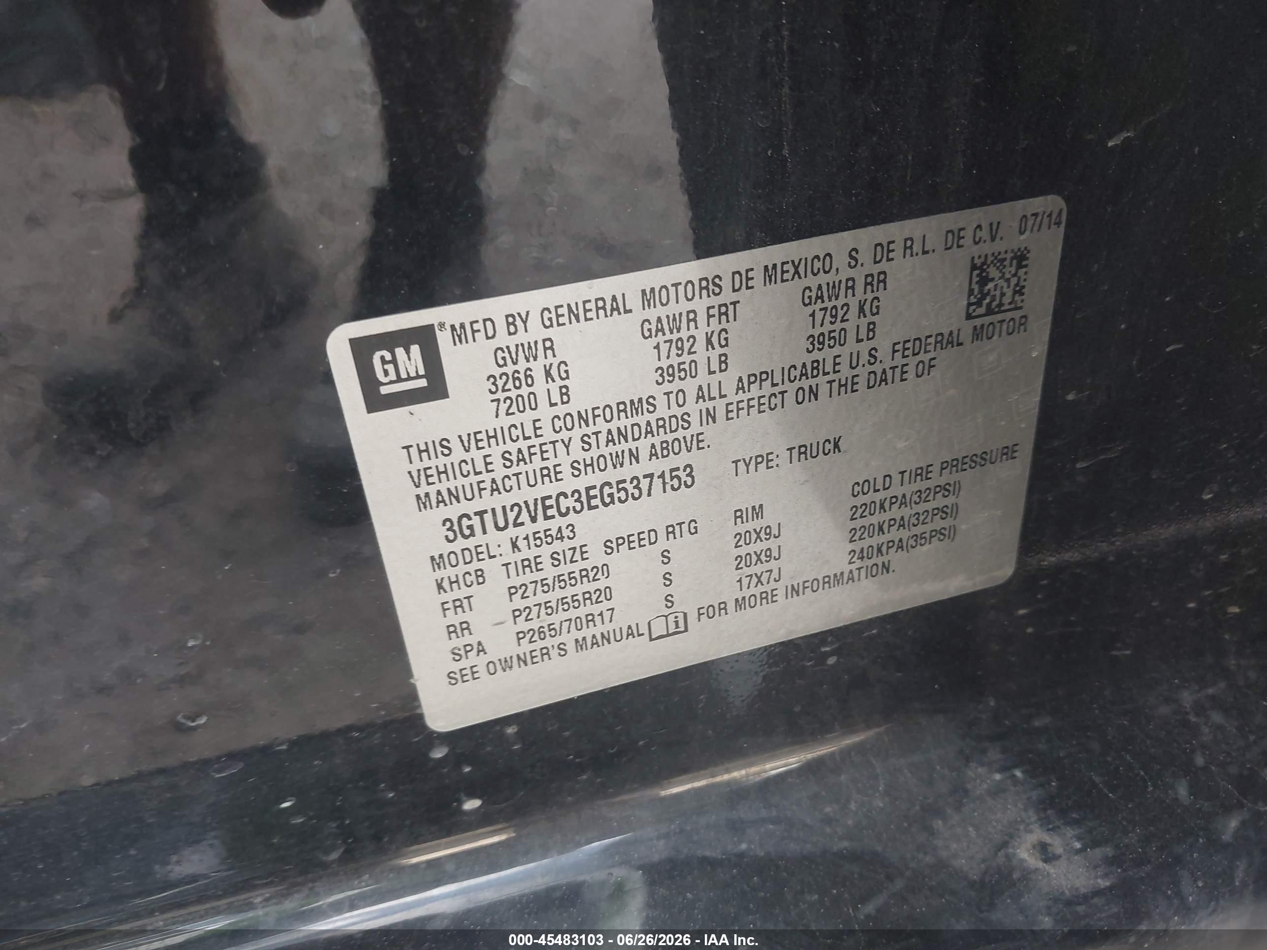 2014 Gmc Sierra 1500 Slt Black vin: 3GTU2VEC3EG537153