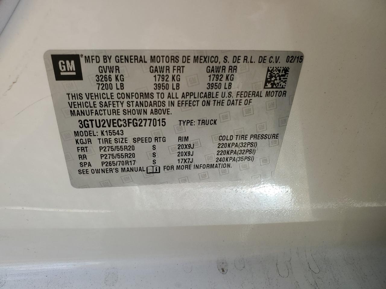 2015 Gmc Sierra K1500 Slt White vin: 3GTU2VEC3FG277015