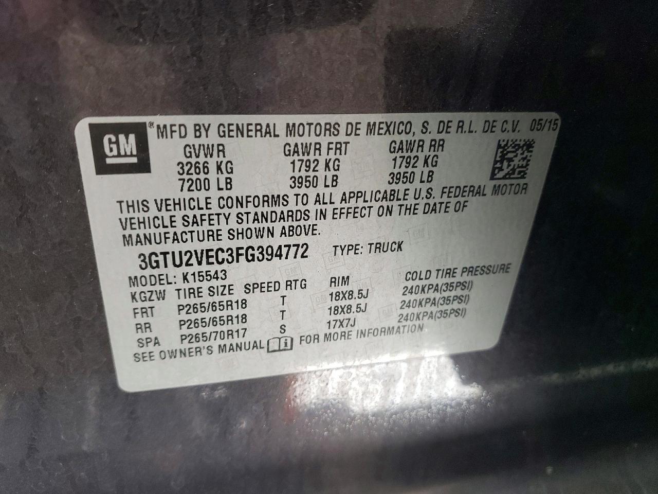 2015 Gmc Sierra K1500 Slt Black vin: 3GTU2VEC3FG394772