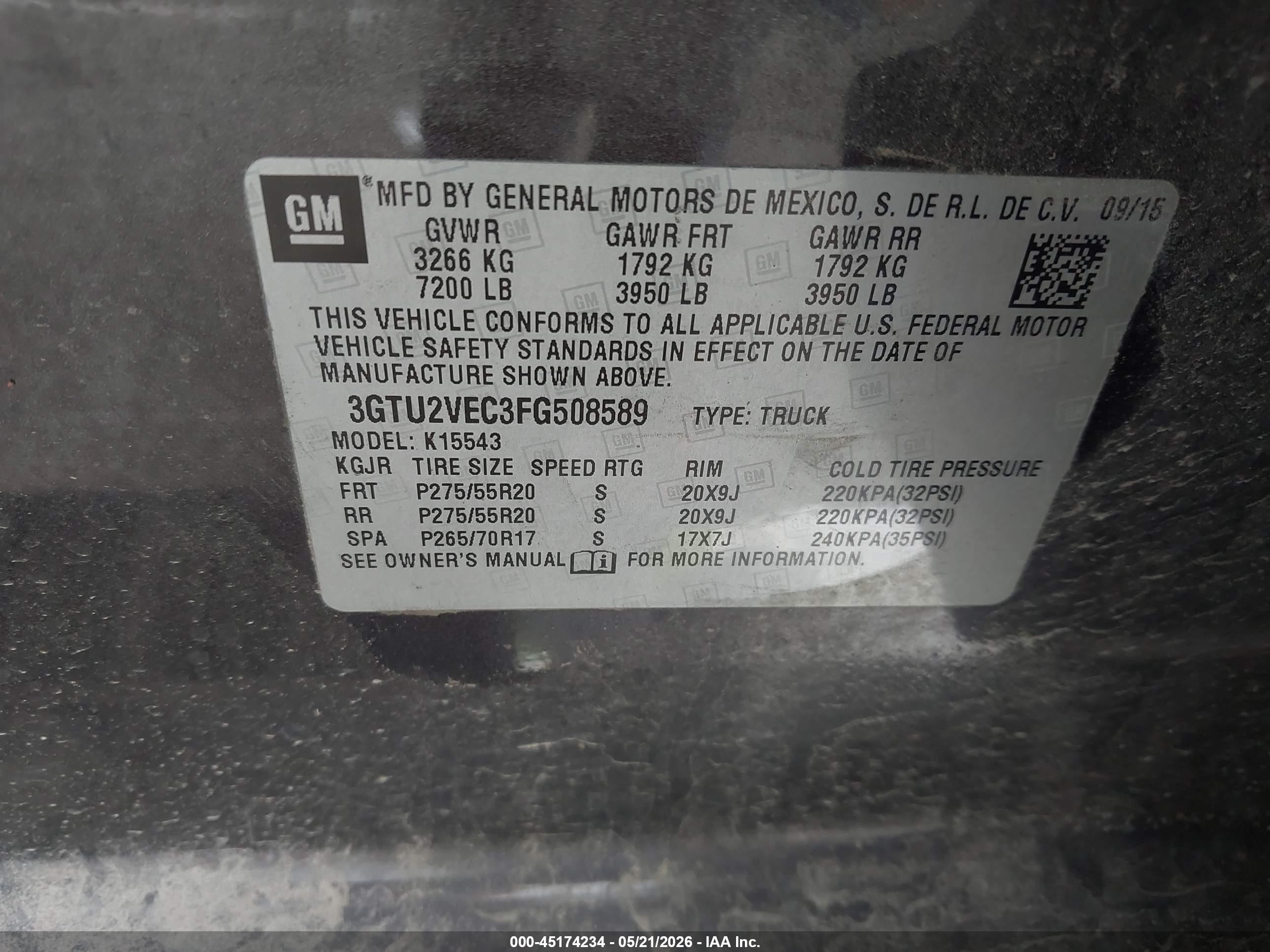 2015 Gmc Sierra 1500 Slt Black vin: 3GTU2VEC3FG508589