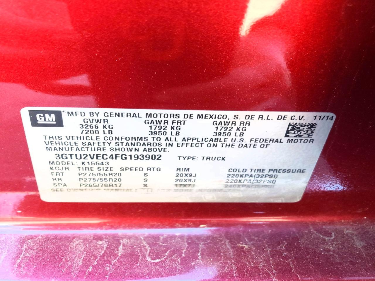 2015 Gmc Sierra K1500 Slt Бордовый vin: 3GTU2VEC4FG193902