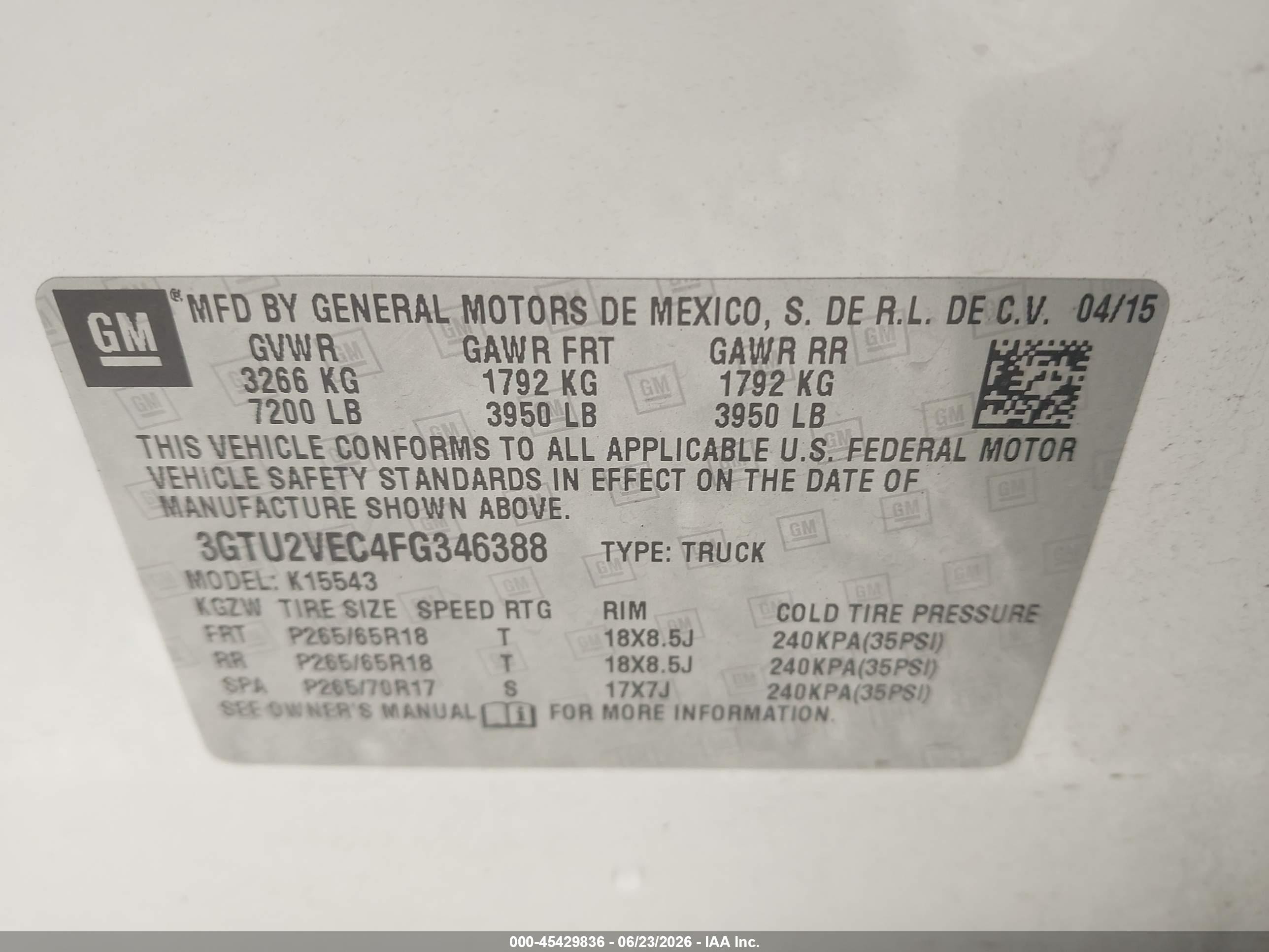 2015 Gmc Sierra 1500 Slt White vin: 3GTU2VEC4FG346388