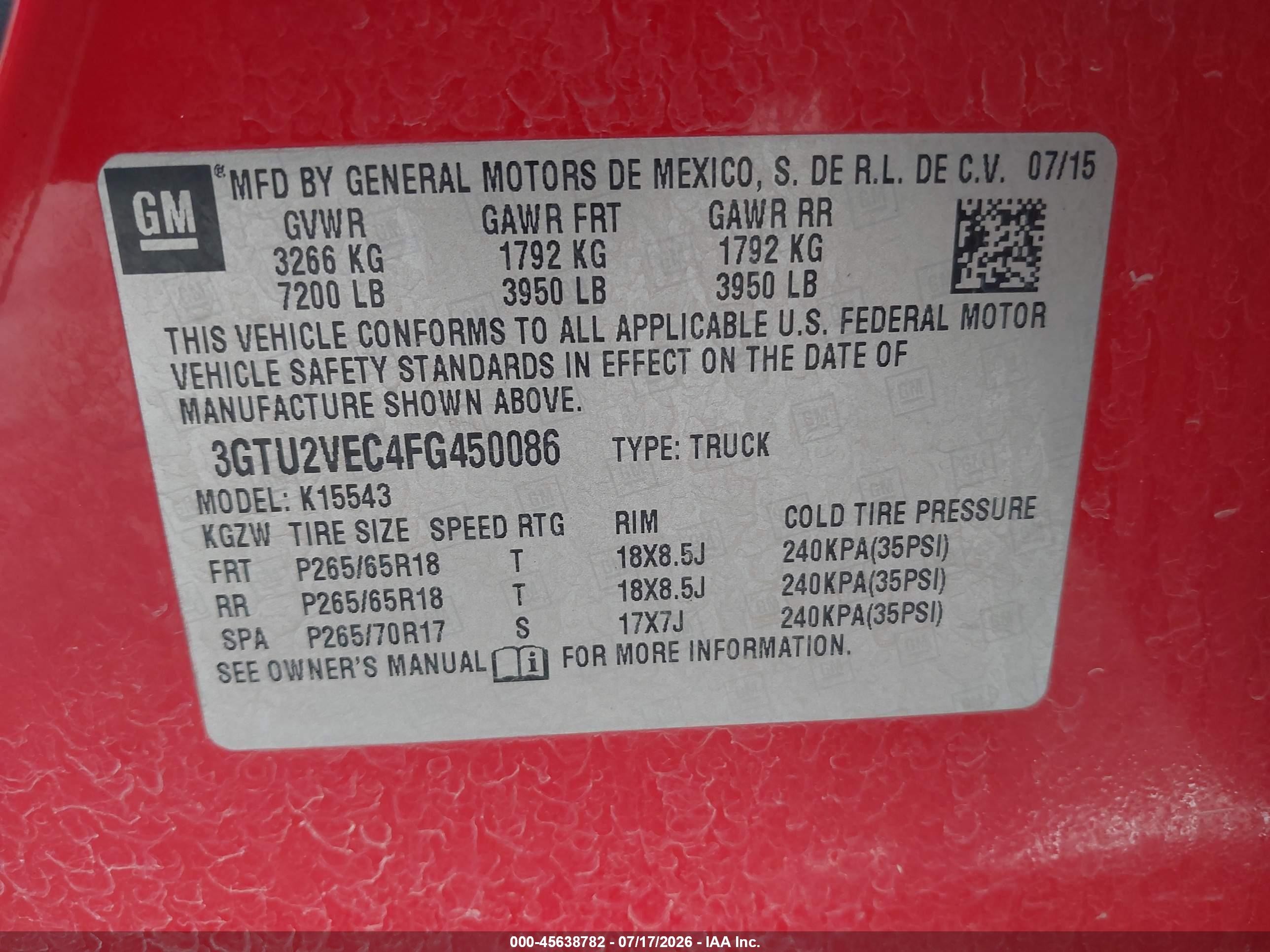 2015 Gmc Sierra 1500 Slt Red vin: 3GTU2VEC4FG450086