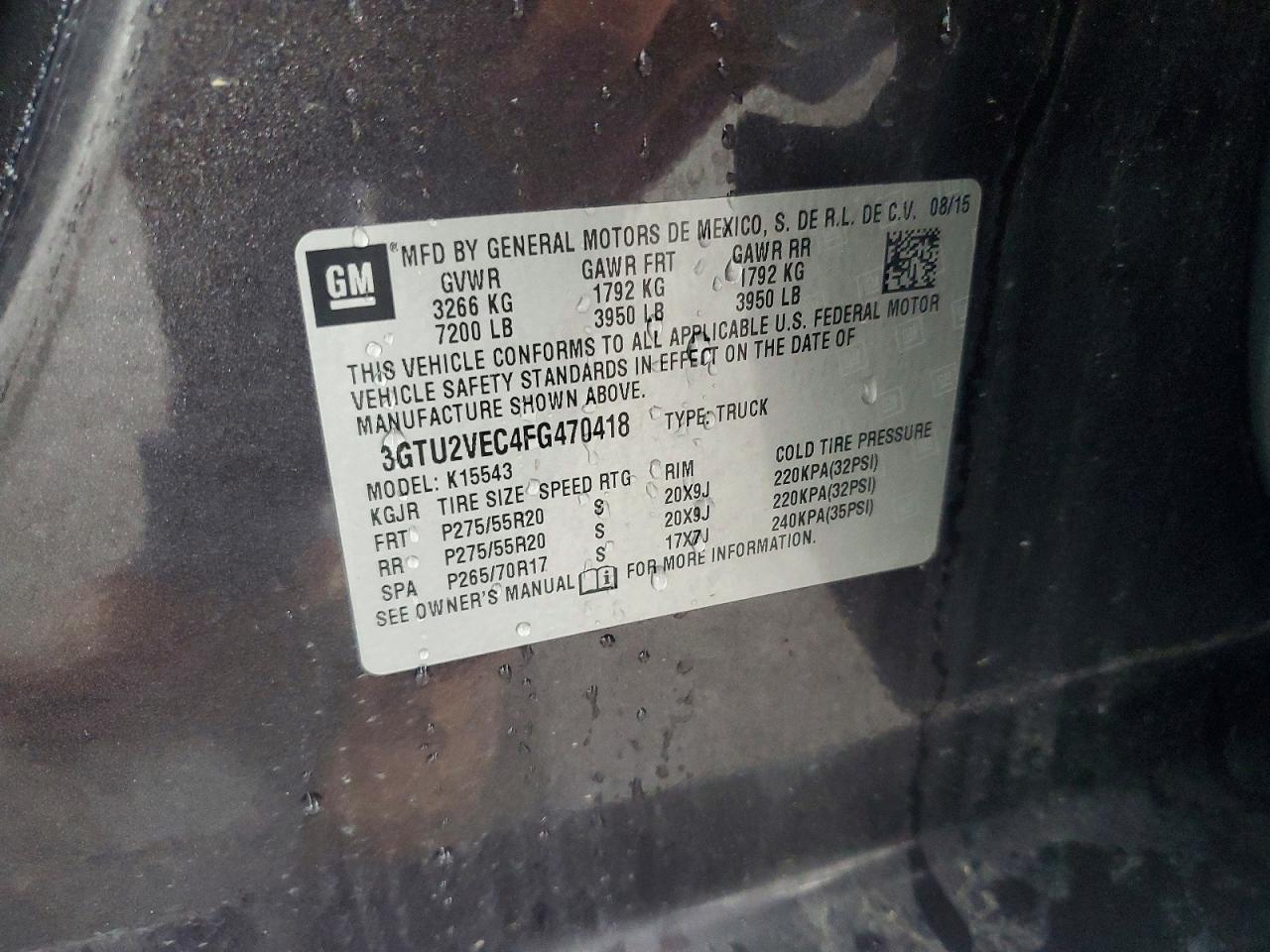 2015 Gmc Sierra Gray vin: 3GTU2VEC4FG470418