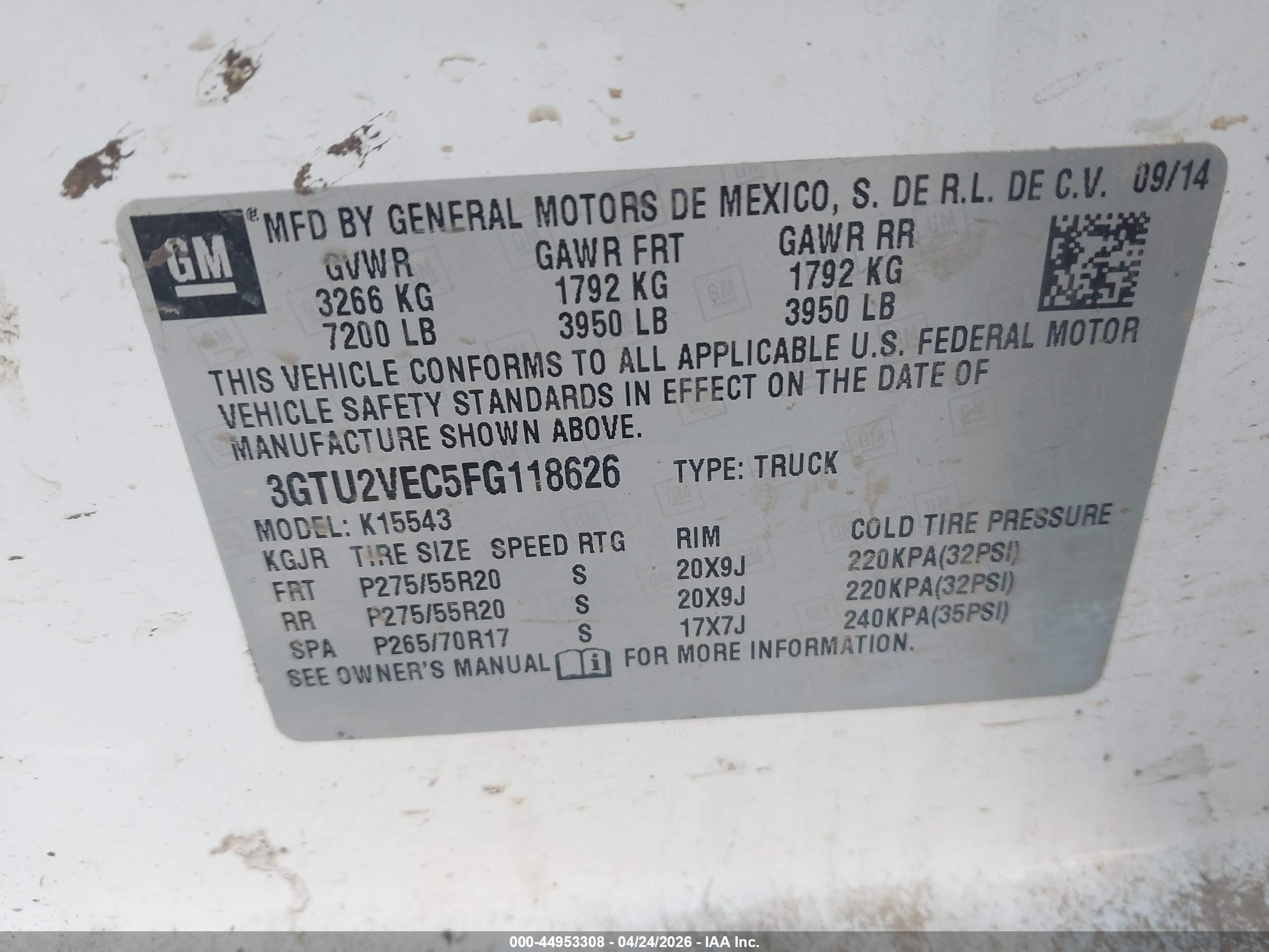 2015 Gmc Sierra 1500 Slt White vin: 3GTU2VEC5FG118626