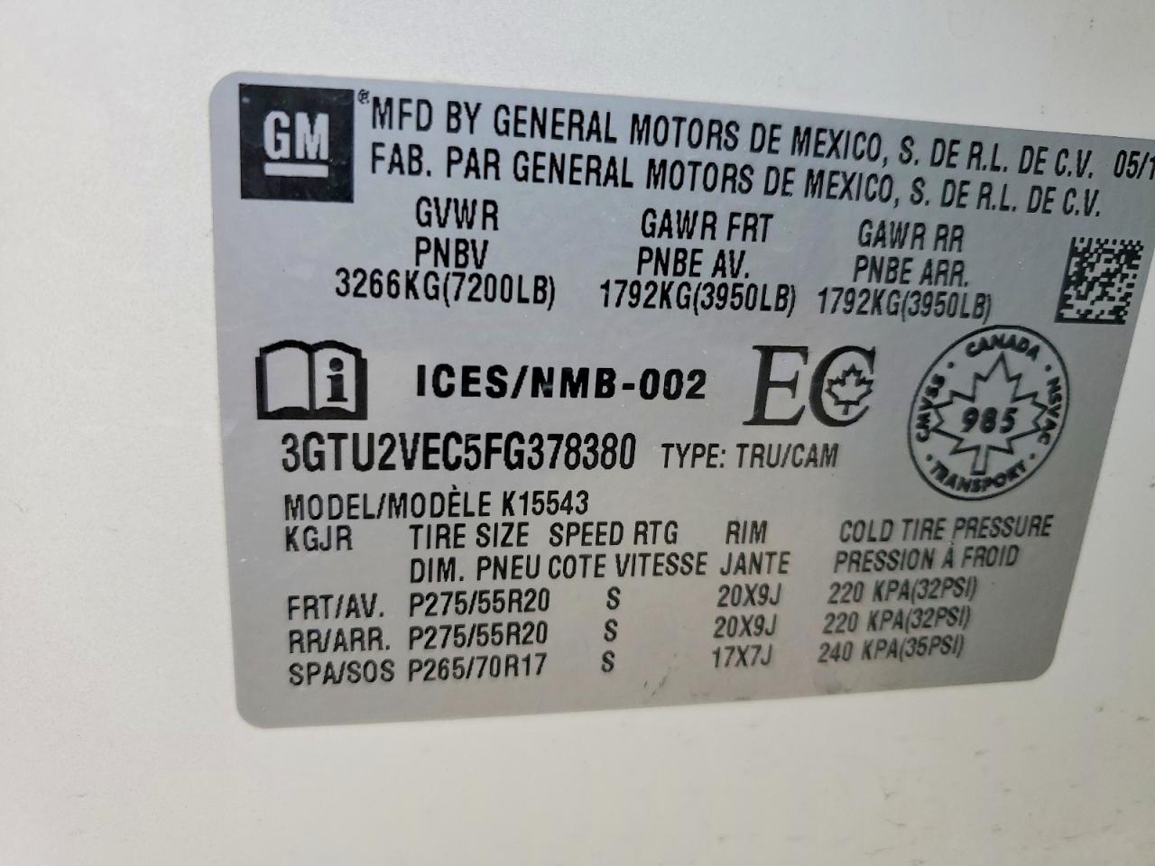 2015 Gmc Sierra K1500 Slt Cream vin: 3GTU2VEC5FG378380