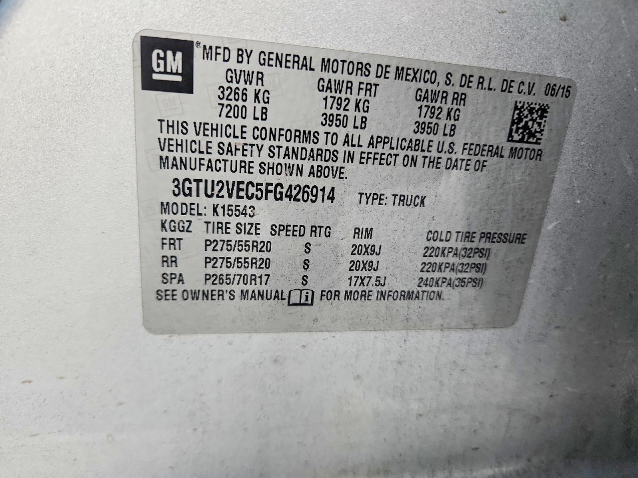 2015 Gmc Sierra K1500 Slt Silver vin: 3GTU2VEC5FG426914