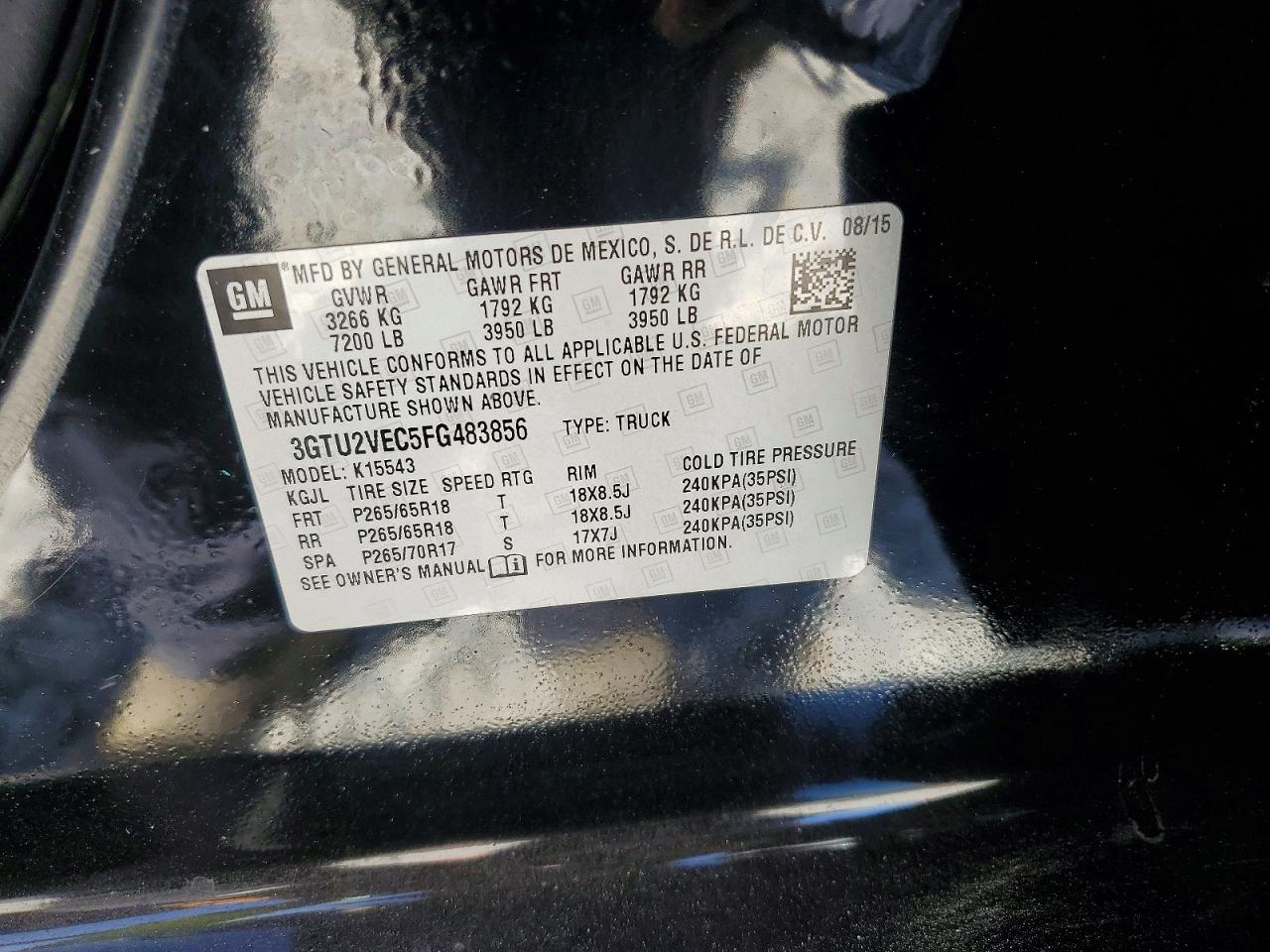 2015 Gmc Sierra K1500 Slt Black vin: 3GTU2VEC5FG483856