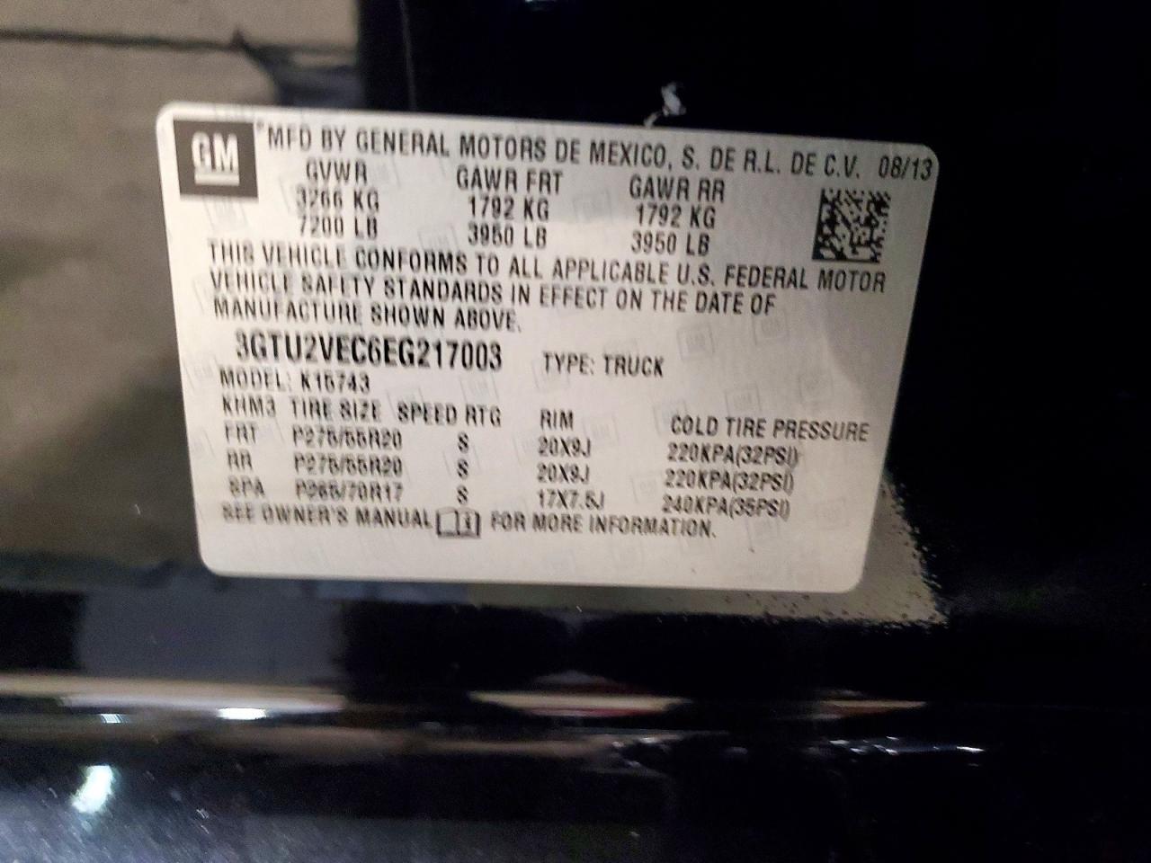 2014 Gmc Sierra K1500 Slt Black vin: 3GTU2VEC6EG217003
