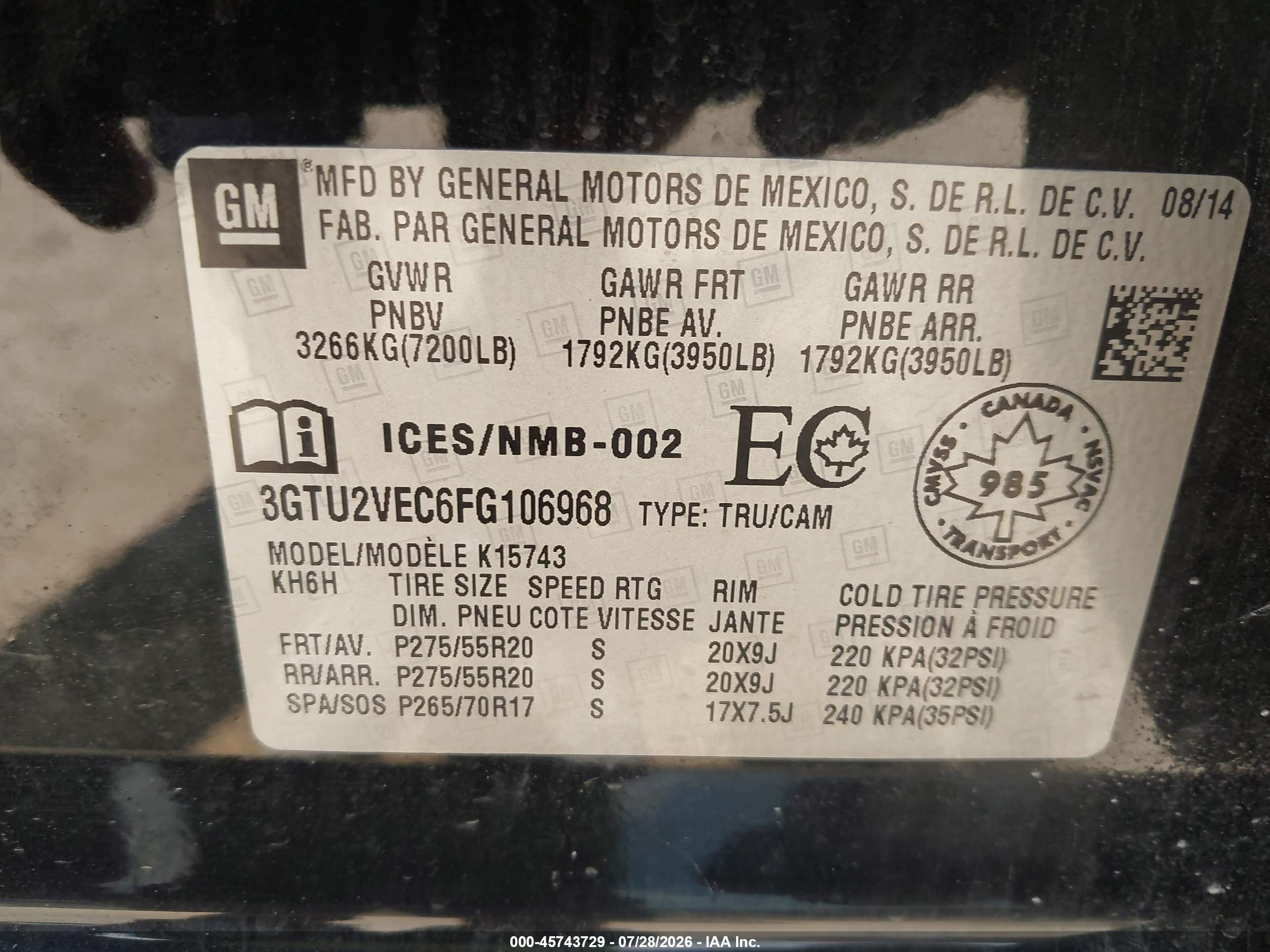 2015 Gmc Sierra 1500 Slt Черный vin: 3GTU2VEC6FG106968