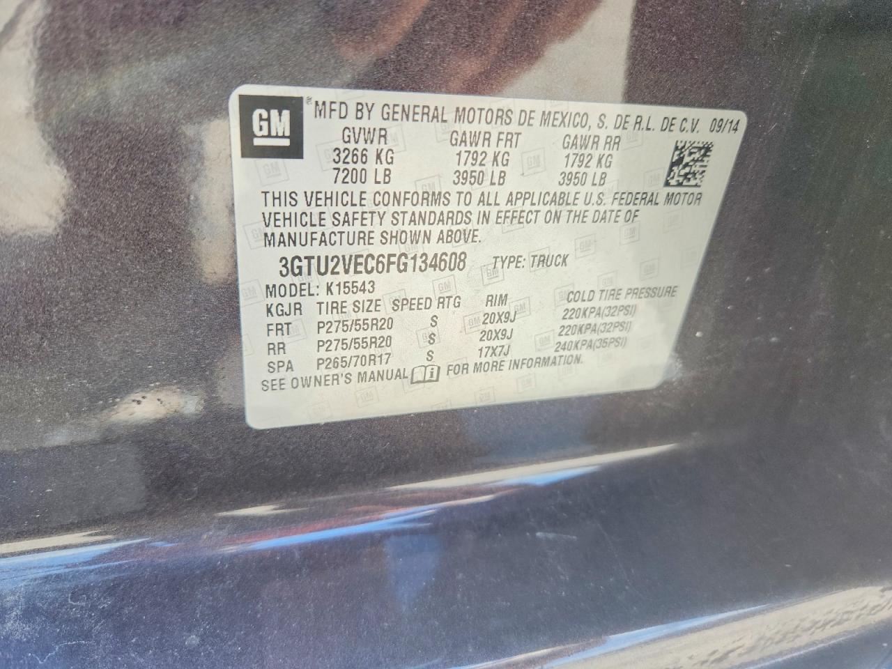 2015 Gmc Sierra K1500 Slt Gray vin: 3GTU2VEC6FG134608