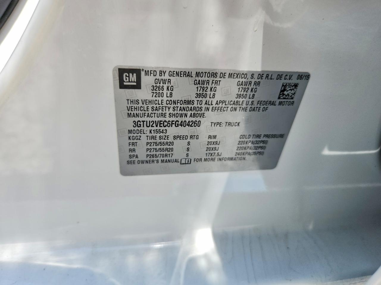 2015 Gmc Sierra K1500 Slt Белый vin: 3GTU2VEC6FG404260
