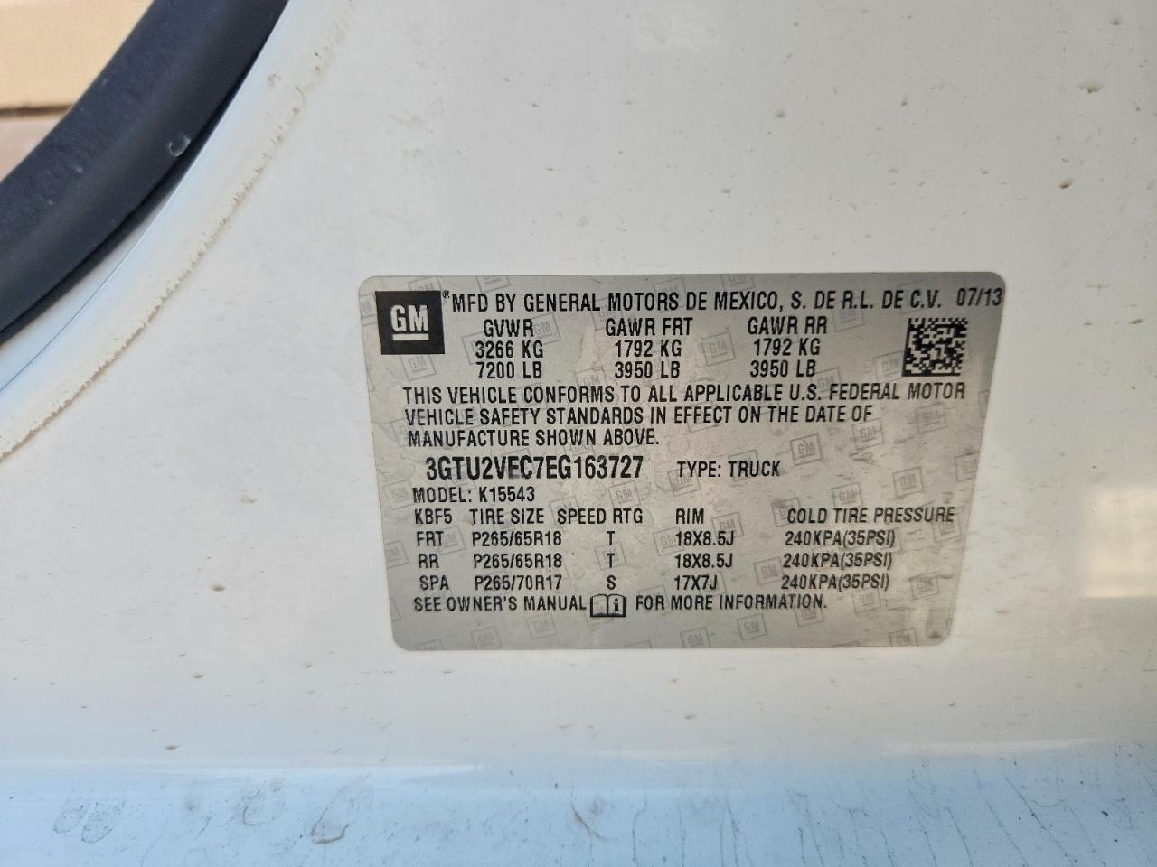 2014 Gmc Sierra K1500 Slt Белый vin: 3GTU2VEC7EG163727