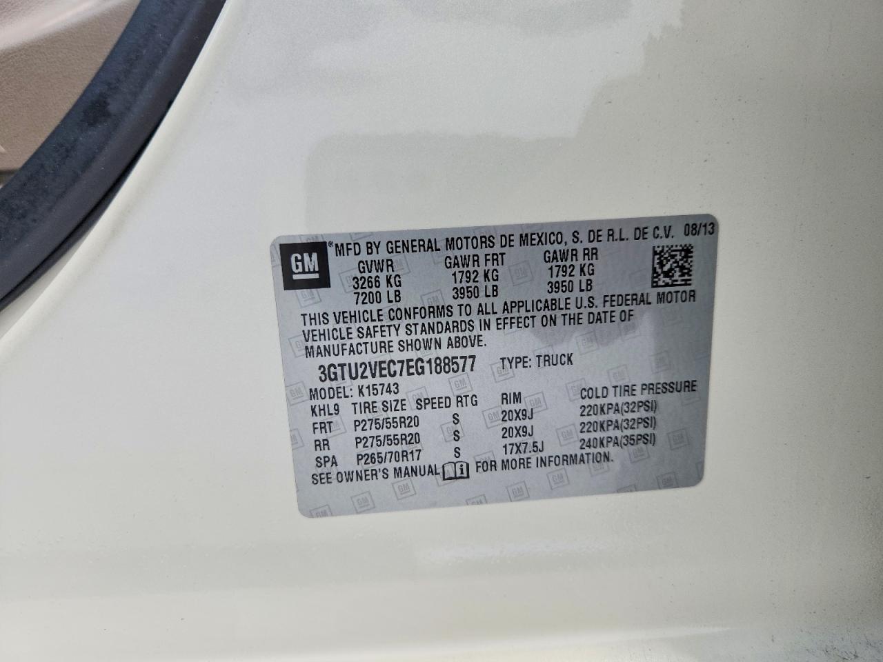 2014 Gmc Sierra K1500 Slt White vin: 3GTU2VEC7EG188577