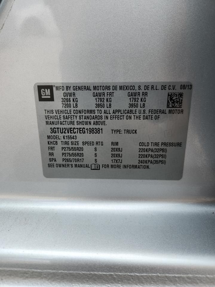 2014 Gmc Sierra K1500 Slt Silver vin: 3GTU2VEC7EG198381