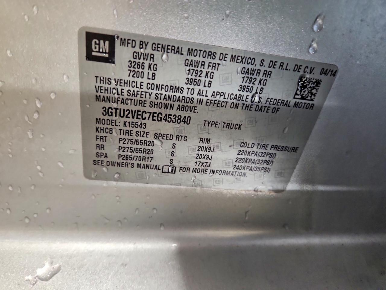2014 Gmc Sierra K1500 Slt Silver vin: 3GTU2VEC7EG453840