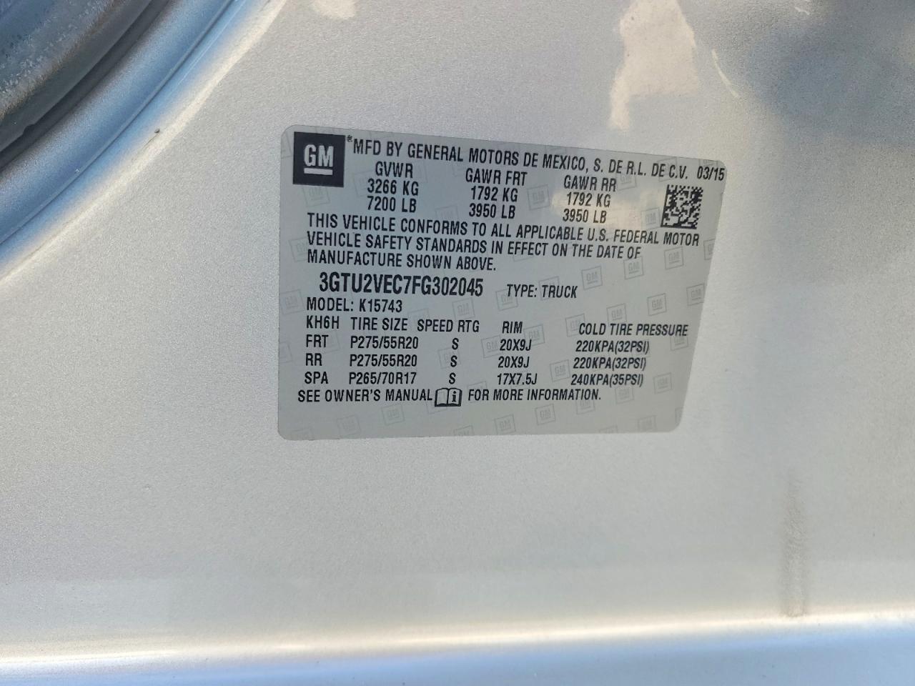 2015 Gmc Sierra K1500 Slt Silver vin: 3GTU2VEC7FG302045