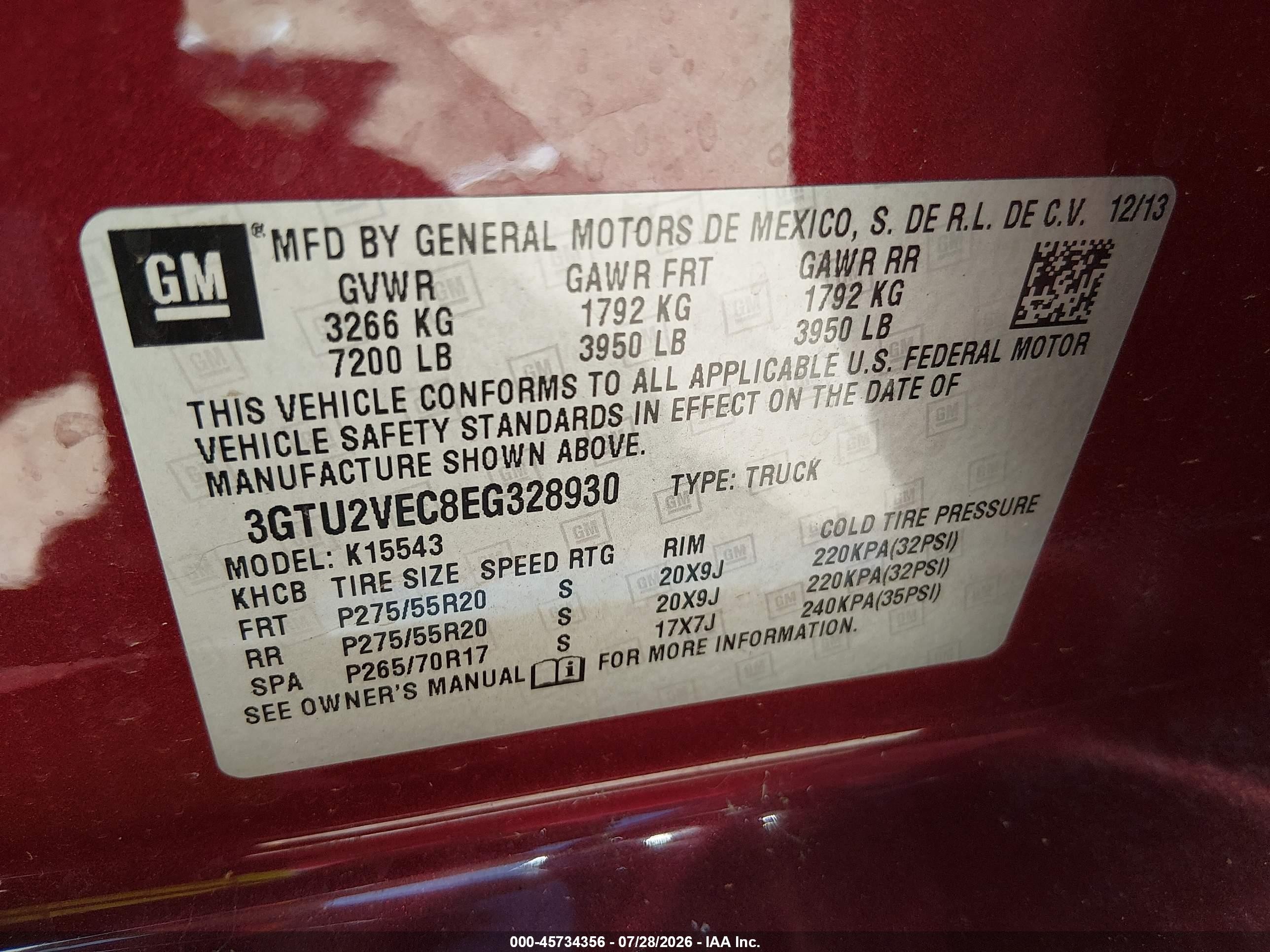 2014 Gmc Sierra 1500 Slt Burgundy vin: 3GTU2VEC8EG328930