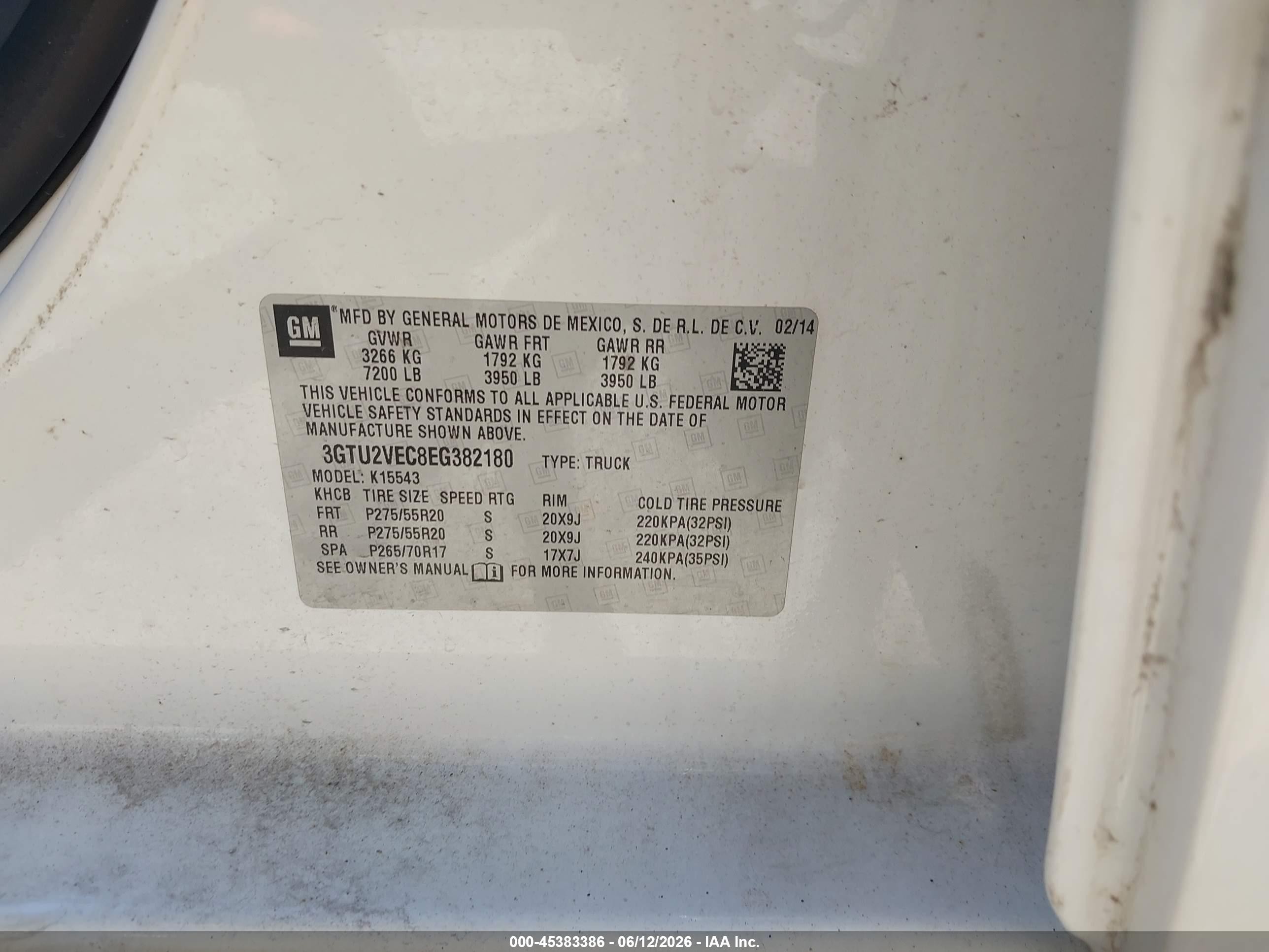 2014 Gmc Sierra 1500 Slt White vin: 3GTU2VEC8EG382180