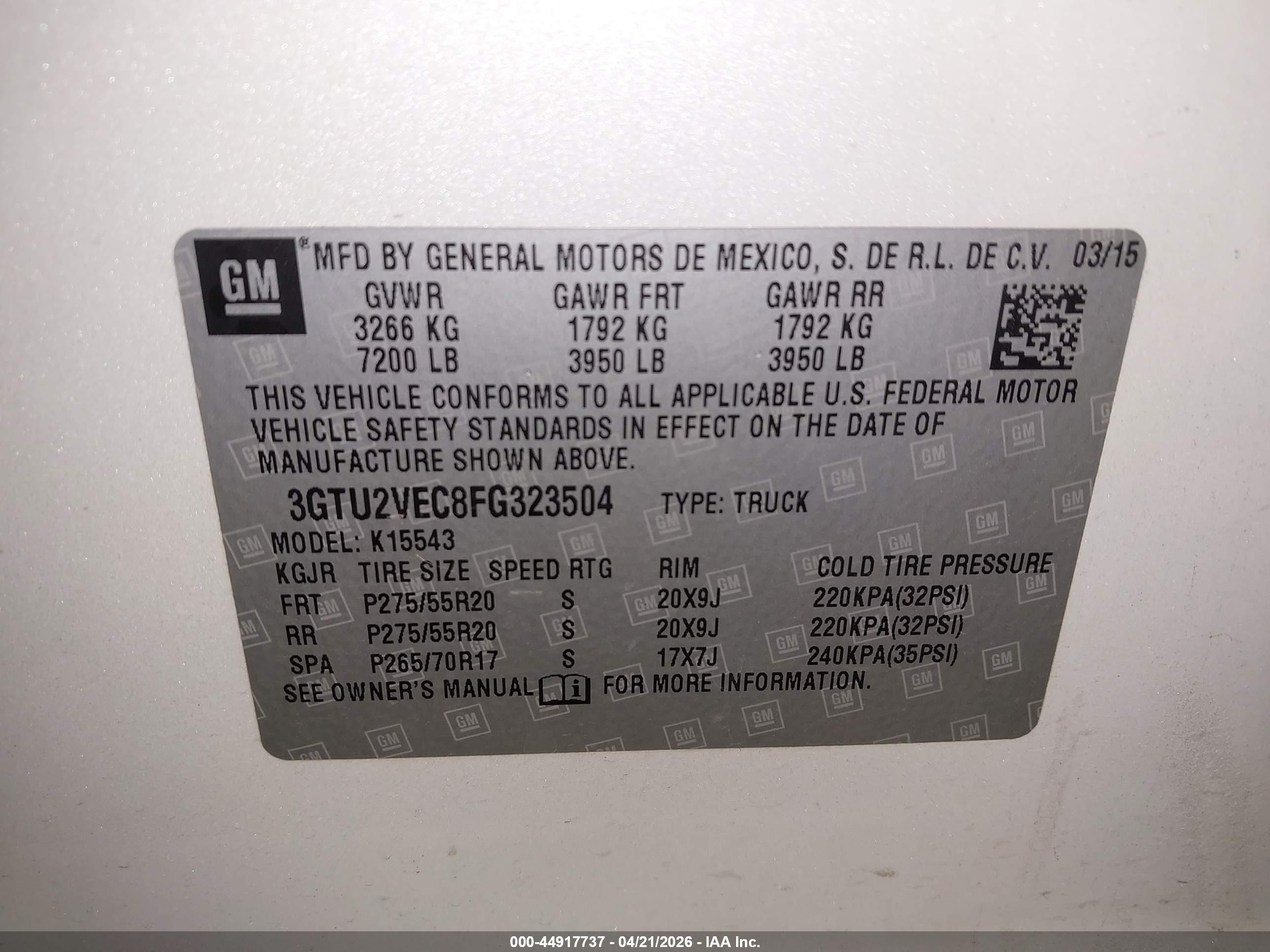 2015 Gmc Sierra 1500 Slt White vin: 3GTU2VEC8FG323504