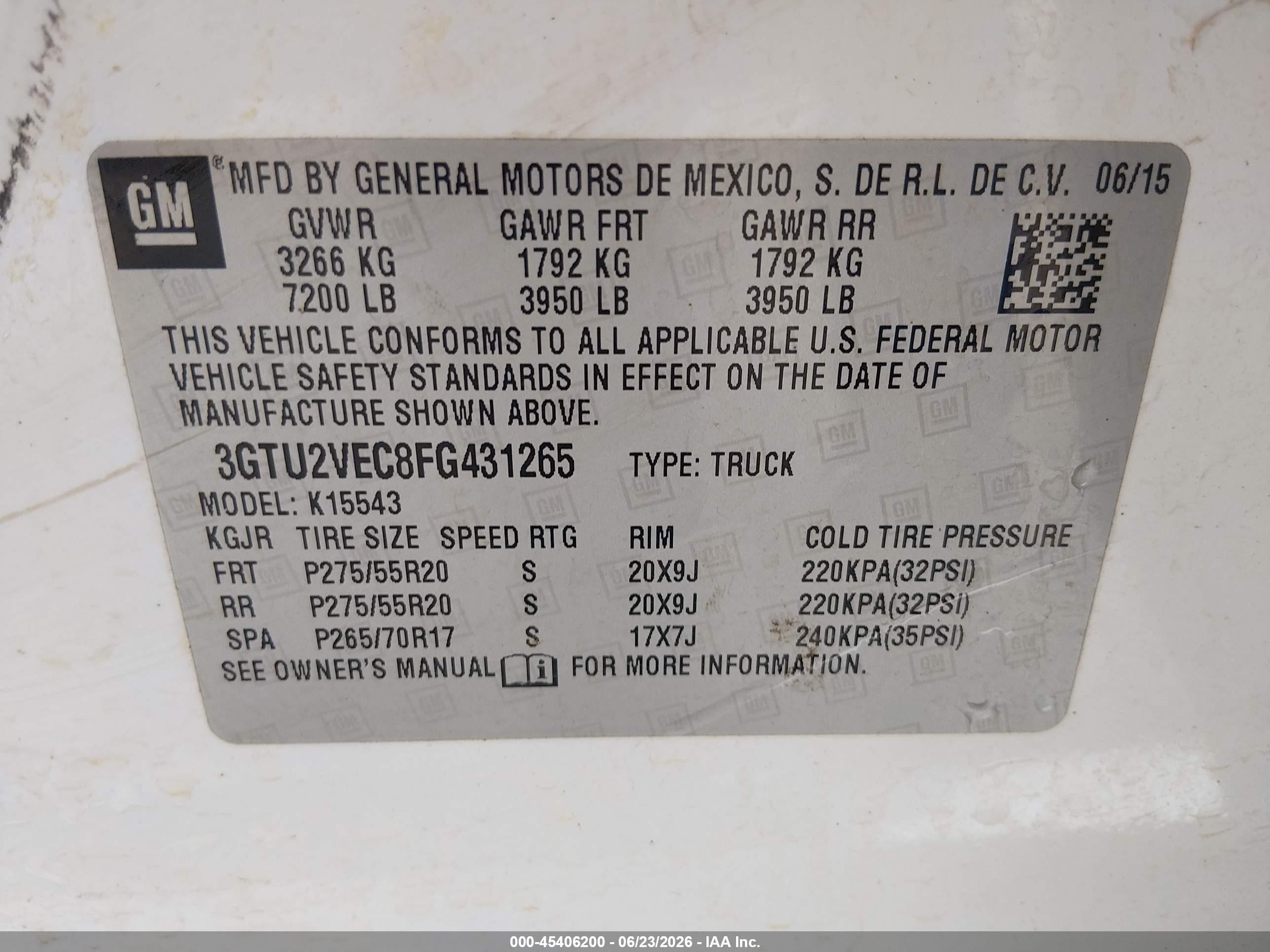 2015 Gmc Sierra 1500 Slt White vin: 3GTU2VEC8FG431265