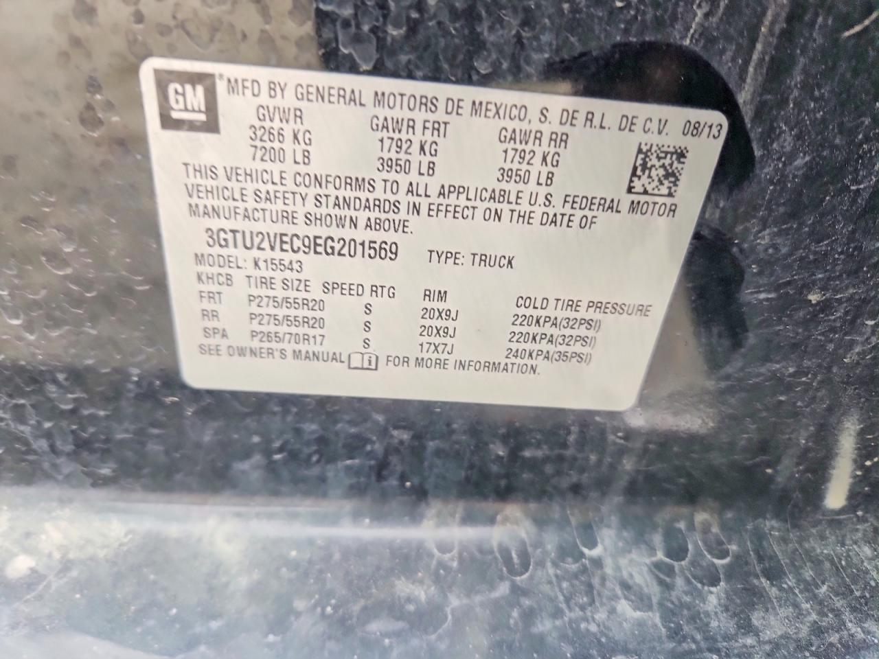 2014 Gmc Sierra K1500 Slt Black vin: 3GTU2VEC9EG201569