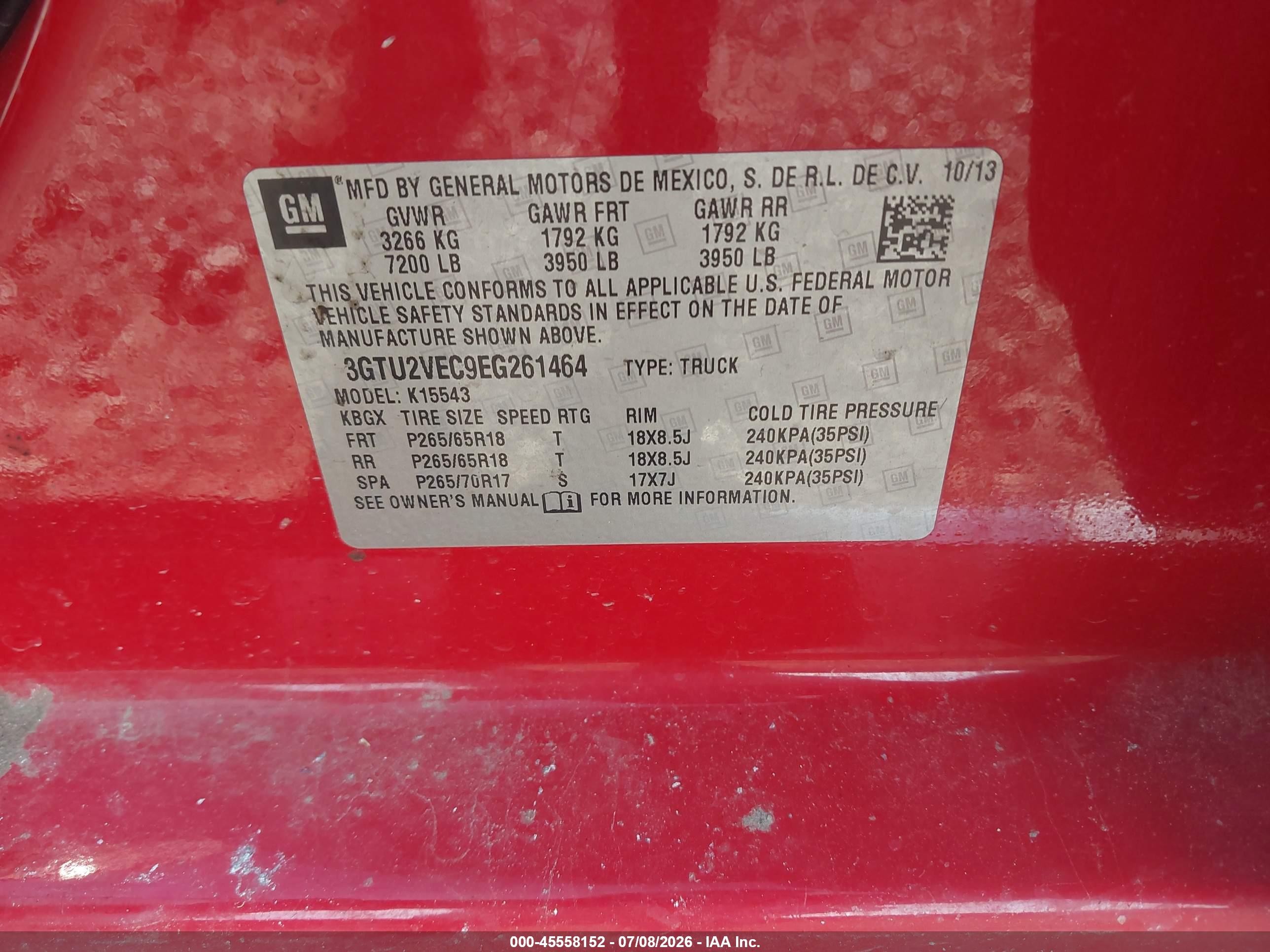 2014 Gmc Sierra 1500 Slt Red vin: 3GTU2VEC9EG261464