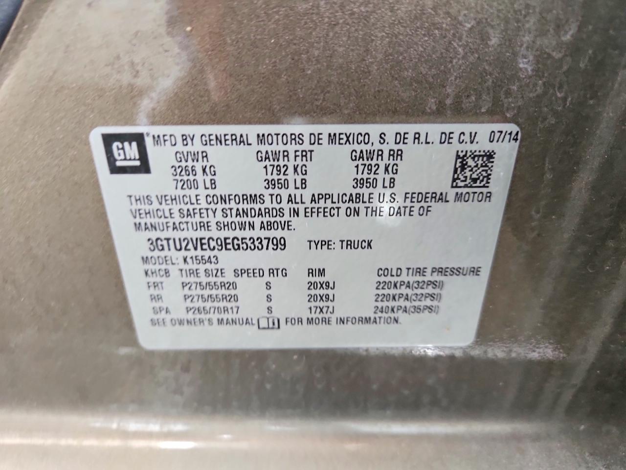 2014 Gmc Sierra K1500 Slt Желто-коричневый vin: 3GTU2VEC9EG533799
